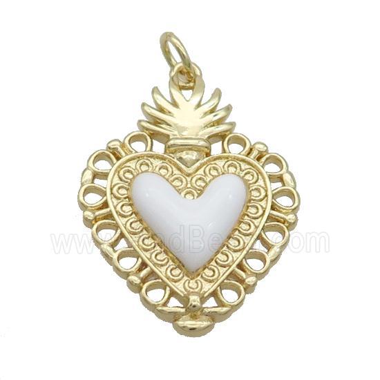 Copper Decor Heart Pendant White Enamel Gold Plated