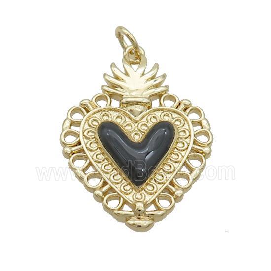 Copper Decor Heart Pendant Black Enamel Gold Plated