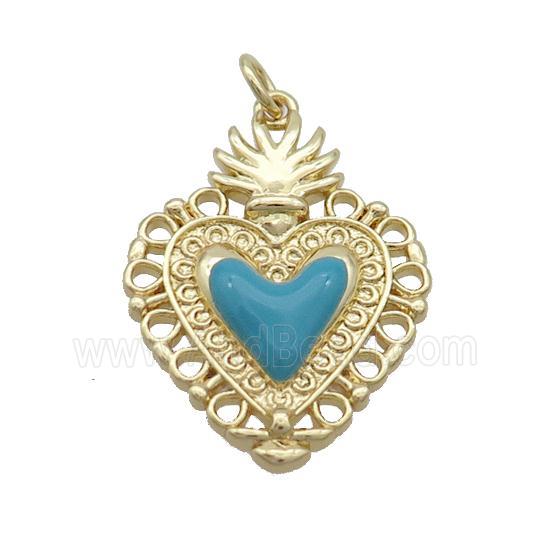 Copper Decor Heart Pendant Teal Enamel Gold Plated