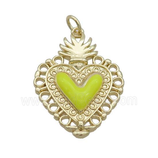 Copper Decor Heart Pendant Yellow Enamel Gold Plated