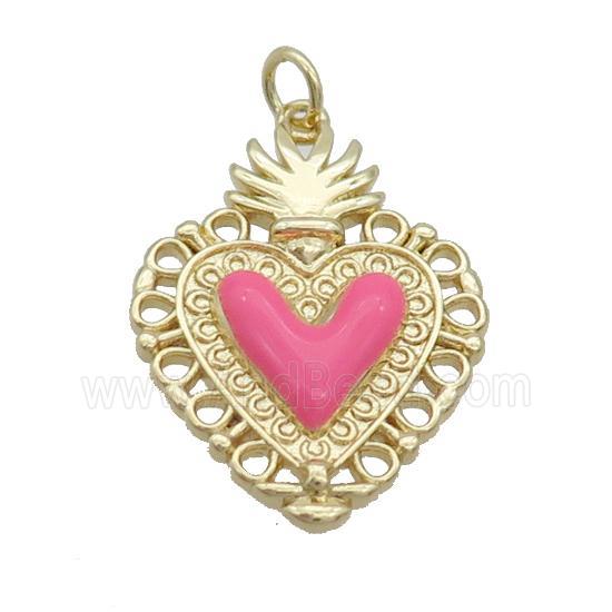 Copper Decor Heart Pendant Red Enamel Gold Plated