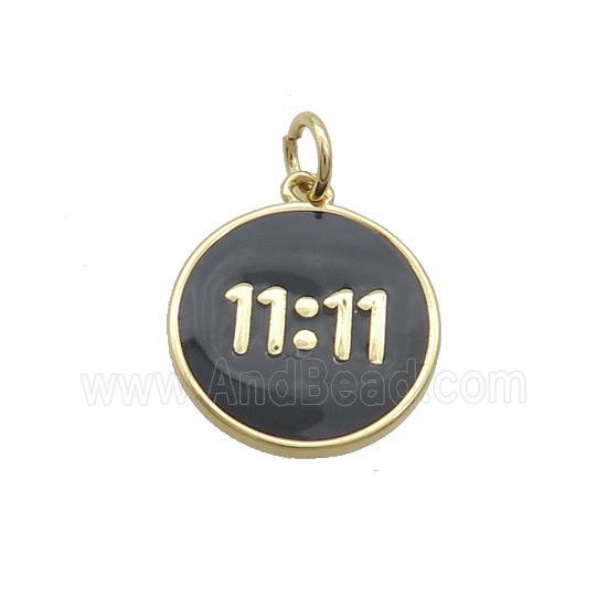 Copper Circle Pendant Double 11 Black Enamel Gold Plated
