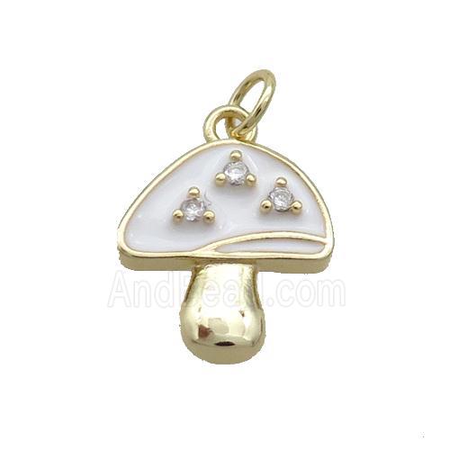 Copper Mushroom Pendant Pave Zircon White Enamel Gold Plated