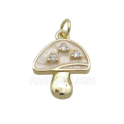 Copper Mushroom Pendant Pave Zircon White Enamel Gold Plated
