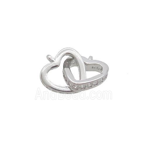 Copper Heart Pendant Pave Zircon Double 2loops Platinum Plated