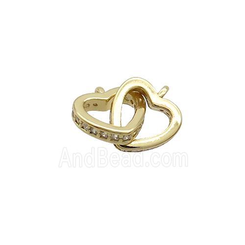 Copper Heart Pendant Pave Zircon Double 2loops Gold Plated
