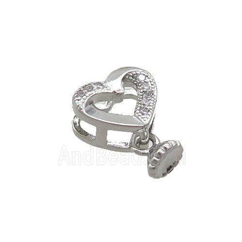 Copper Heart Pendant Pave Zircon Platinum Plated