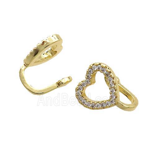 Copper Clip Earring Pave Zircon Heart Gold Plated