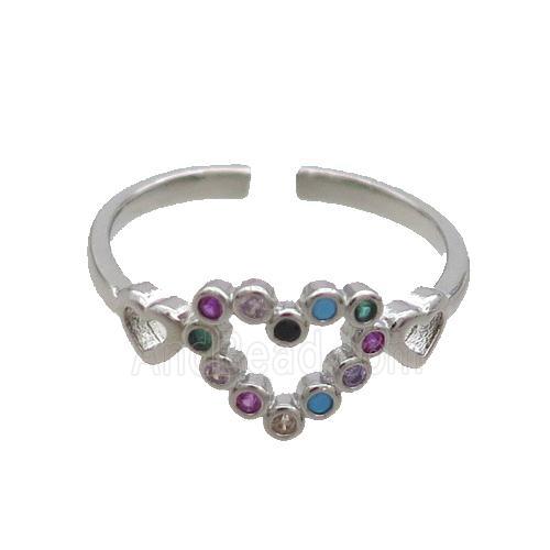 Copper Ring Pave Zircon Heart Adjustable Platinum Plated