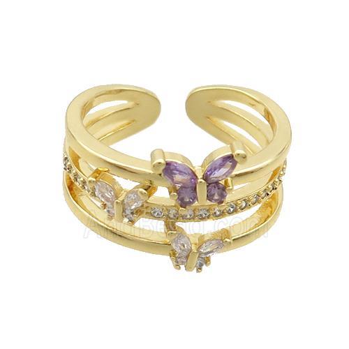 Copper Ring Pave Zircon Butterfly Gold Plated