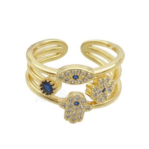 Copper Ring Pave Zircon Eye Hand Gold Plated