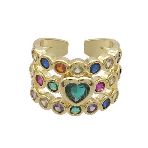 Copper Ring Pave Zircon Heart Gold Plated