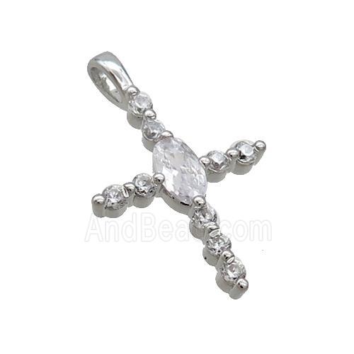 Copper Cross Pendant Pave Zircon Platinum Plated