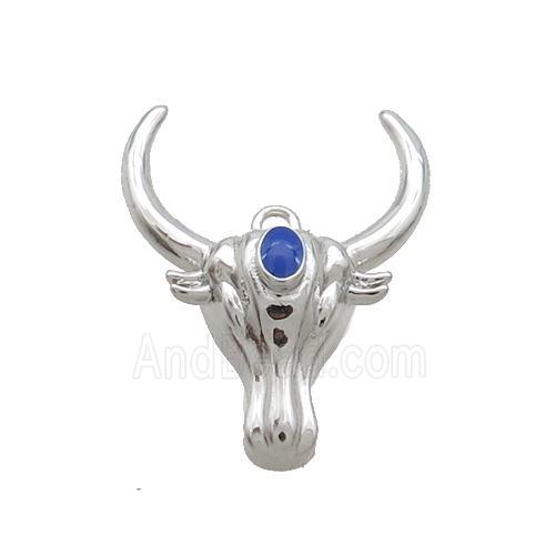 Copper Bullhead Pendant Pave Blue Crystal Platinum Plated