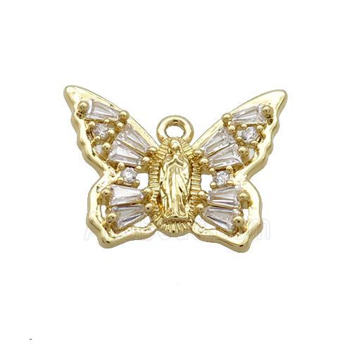 Copper Butterfly Pendant Pave Crystal Glass Gold Plated