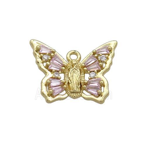 Copper Butterfly Pendant Pave Crystal Glass Gold Plated