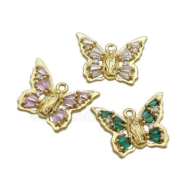 Copper Butterfly Pendant Pave Crystal Glass Gold Plated Mixed