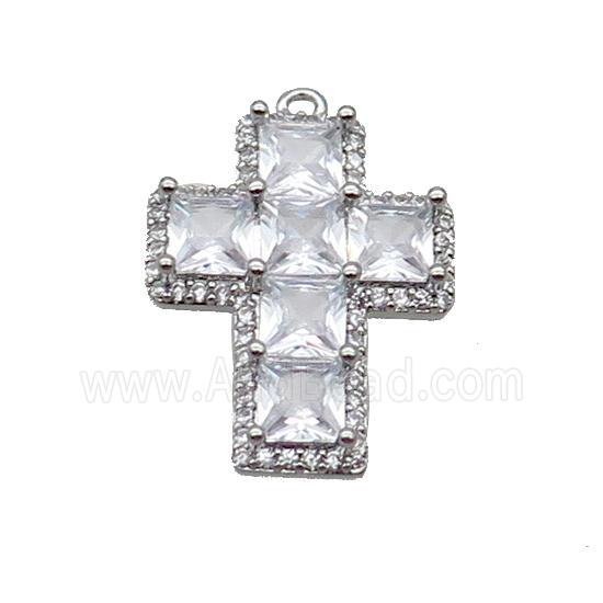 Copper Cross Pendant Pave Clear Crystal Glass Platinum Plated