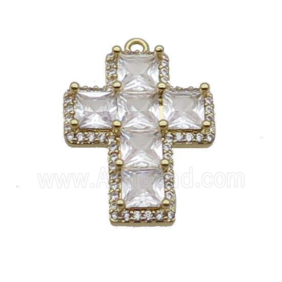 Copper Cross Pendant Pave Clear Crystal Glass Gold Plated