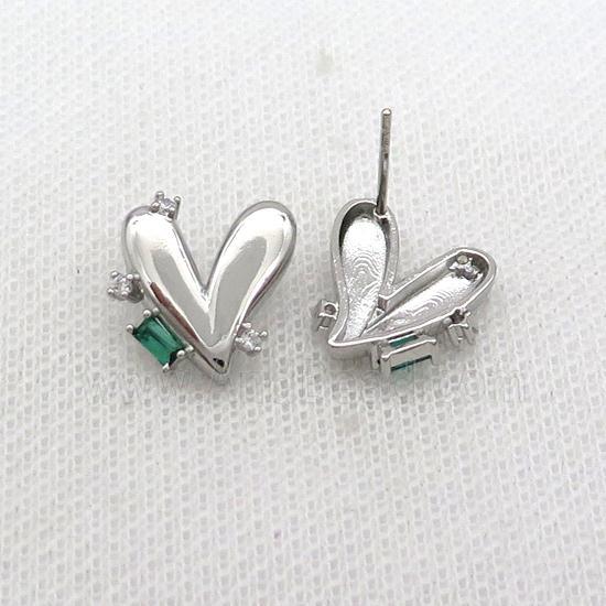 Copper Heart Stud Earring Pave Zircon Platinum Plated