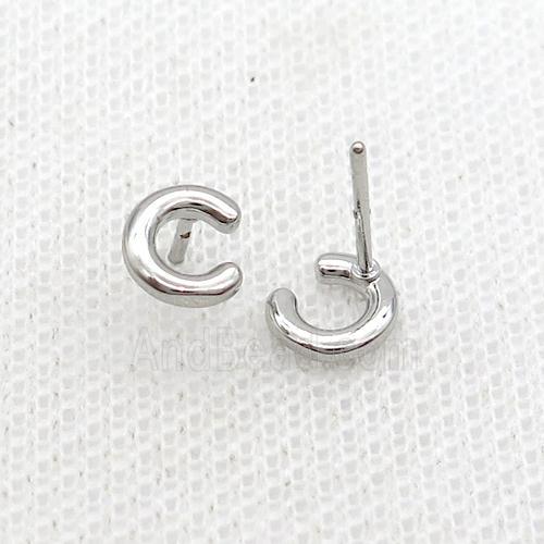 Copper Stud Earring C-Letter Platinum Plated