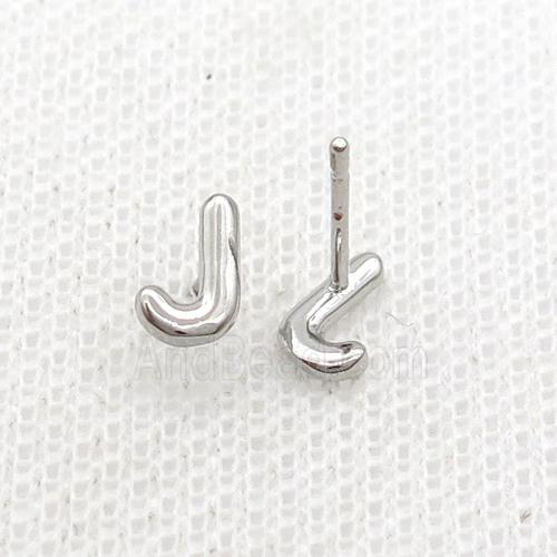 Copper Stud Earring J-Letter Platinum Plated