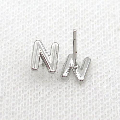 Copper Stud Earring N-Letter Platinum Plated