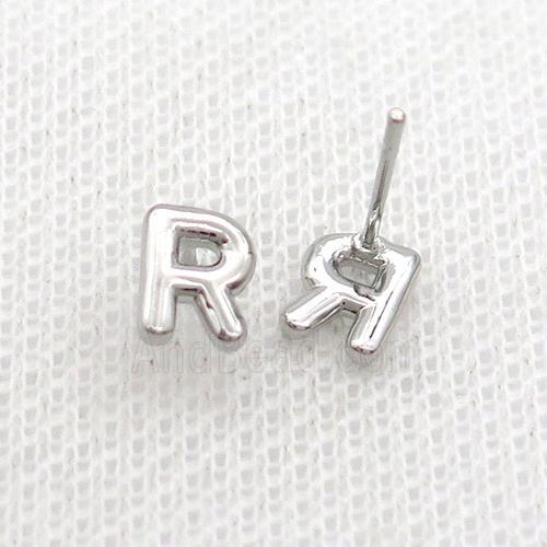Copper Stud Earring R-Letter Platinum Plated