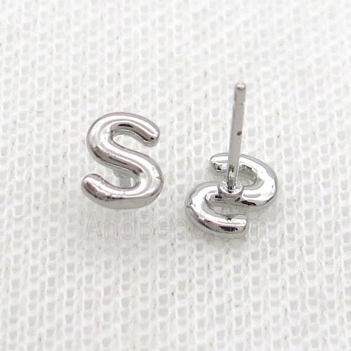 Copper Stud Earring S-Letter Platinum Plated
