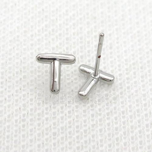 Copper Stud Earring T-Letter Platinum Plated
