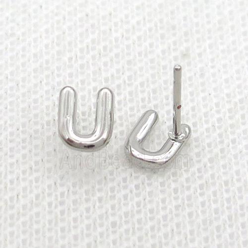 Copper Stud Earring U-Letter Platinum Plated
