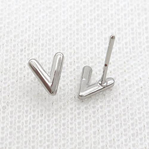 Copper Stud Earring V-Letter Platinum Plated
