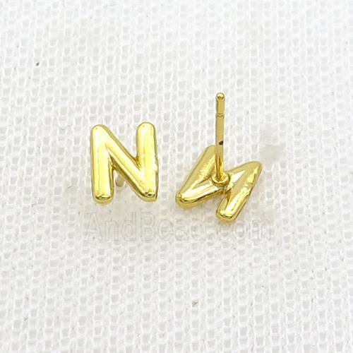 Copper Stud Earring N-Letter Gold Plated