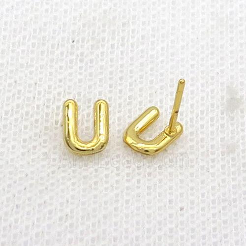 Copper Stud Earring U-Letter Gold Plated