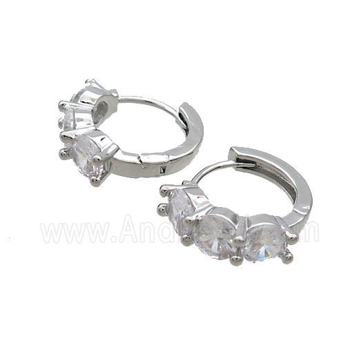 Copper Hoop Earring Pave Zircon Platinum Plated