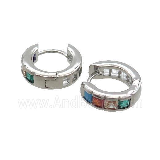 Copper Hoop Earring Pave Multicolor Zircon Plaitnum Plated