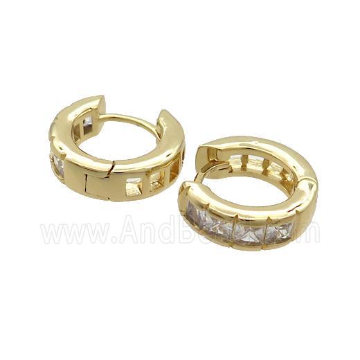 Copper Hoop Earring Pave Clear Zircon Gold Plated