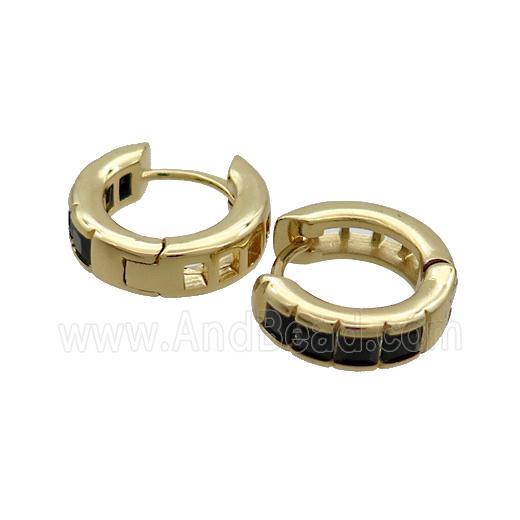 Copper Hoop Earring Pave Black Zircon Gold Plated