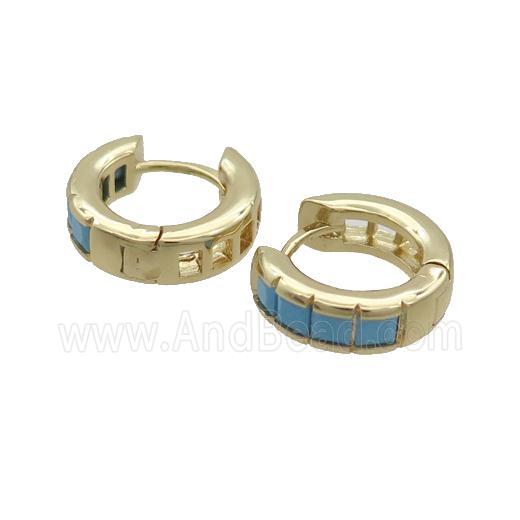 Copper Hoop Earring Pave Turq Zircon Gold Plated