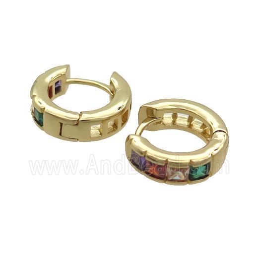 Copper Hoop Earring Pave Multicolor Zircon Gold Plated