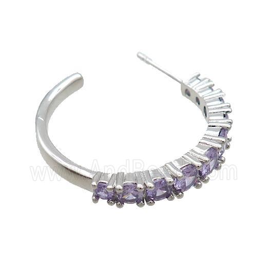Copper Stud Earring Pave Purple Zircon Platinum Plated