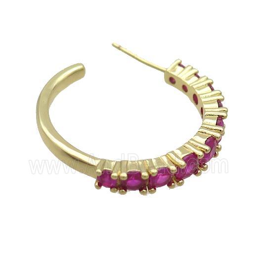 Copper Stud Earring Pave Hotpink Zircon Gold Plated