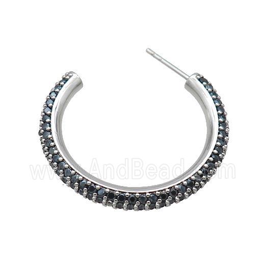 Copper Stud Earring Pave Black Zircon Platinum Plated