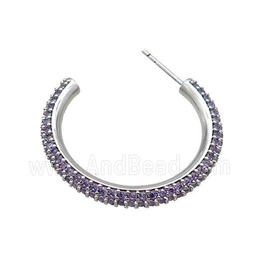 Copper Stud Earring Pave Purple Zircon Platinum Plated
