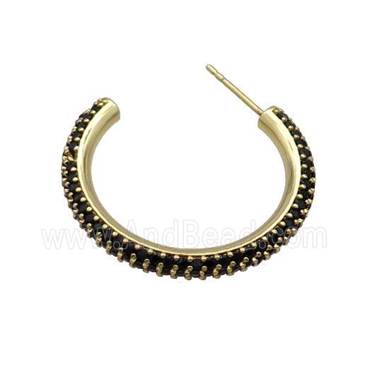 Copper Stud Earring Pave Black Zircon Gold Plated