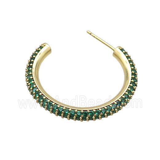 Copper Stud Earring Pave Green Zircon Gold Plated