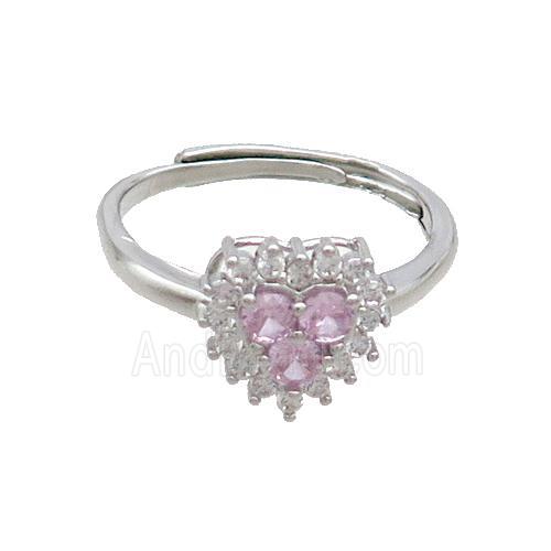 Copper Ring Pave Zircon Heart Adjustable Platinum Plated
