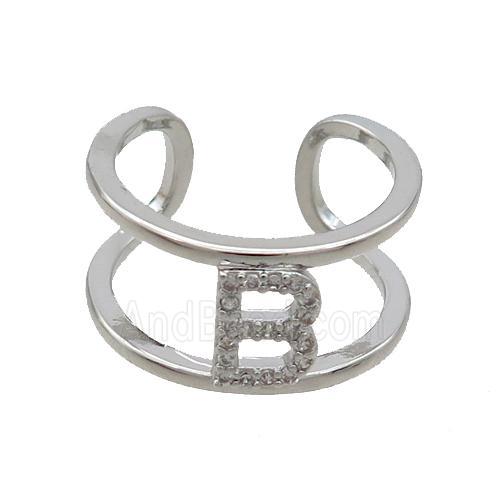 Copper Ring Pave Zircon B-Letter Platinum Plated