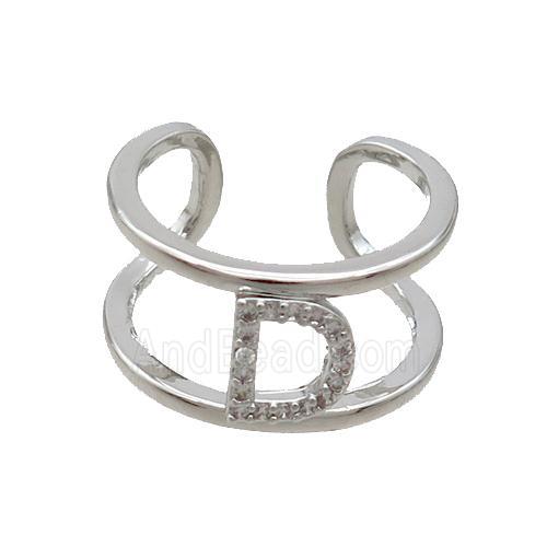 Copper Ring Pave Zircon D-Letter Platinum Plated