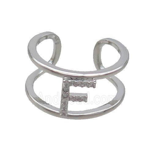 Copper Ring Pave Zircon F-Letter Platinum Plated